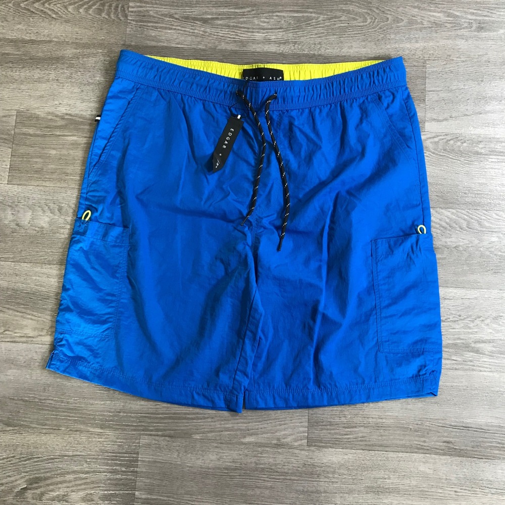 Edgar + Ash Mens Blue Nylon Cargo Swim‎ Trunks Shorts Size Large NWT
